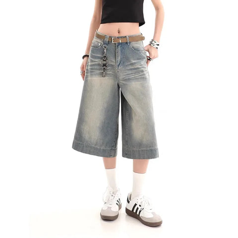 Beyprern Y2k Vintage Baggy Jorts Jeans Wide Leg Harajuku Shorts Denim Pants Korean Streetwear Fashion Loose Trousers Summer