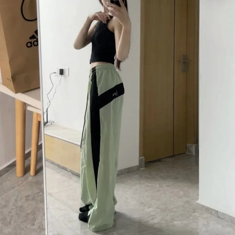 Beyprern Y2k Vintage Baggy Pants Summer 2024 Women Korean Fashion Sports Wide Leg Trousers Casual Oversized Patchwork Aesthetic