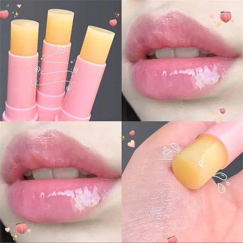 Beyprern Peach Lip Balm Lasting Moisturizing Hydrating Reduce Lip Lines  Temperature Change Color Anti-drying Hydration Lips Fruit Makeup