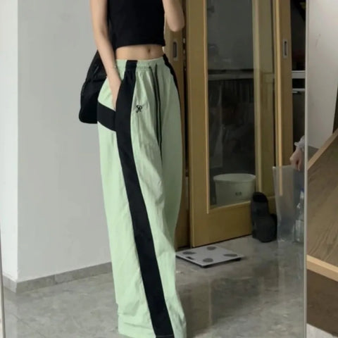 Beyprern Y2k Vintage Baggy Pants Summer 2024 Women Korean Fashion Sports Wide Leg Trousers Casual Oversized Patchwork Aesthetic