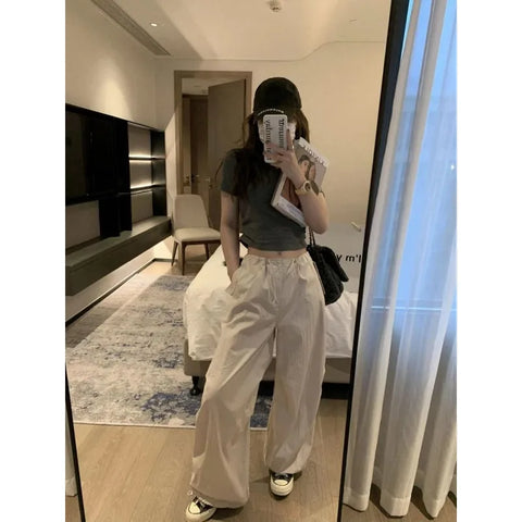 Beyprern Black Cargo Pants Women Korean Fashion Baggy Joggers Pants 2024 Casual Loose Streetwear Sports Trousers Quick Dry Basic