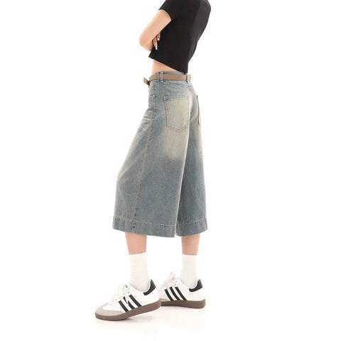 Beyprern Y2k Vintage Baggy Jorts Jeans Wide Leg Harajuku Shorts Denim Pants Korean Streetwear Fashion Loose Trousers Summer