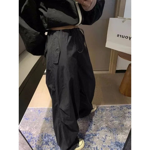 Beyprern Black Cargo Pants Women Korean Fashion Baggy Joggers Pants 2024 Casual Loose Streetwear Sports Trousers Quick Dry Basic