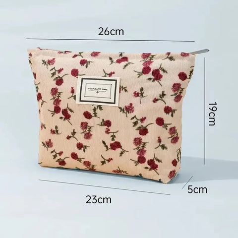 Beyprern Velvet Rose Flower Makeup Bag Cosmetic Bag For Women Large Capacity Canvas Makeup Bags Travel Toiletry Bag Accessories Organize