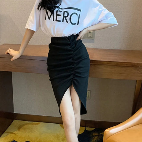 Beyprern Women Skirts Solid Leisure Streetwear Summer Slim Elegant Soft Asymmetrical Simple Daily Popular Attractive Split Skirts