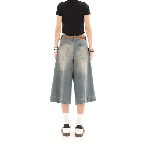 Beyprern Y2k Vintage Baggy Jorts Jeans Wide Leg Harajuku Shorts Denim Pants Korean Streetwear Fashion Loose Trousers Summer