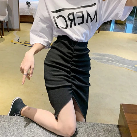 Beyprern Women Skirts Solid Leisure Streetwear Summer Slim Elegant Soft Asymmetrical Simple Daily Popular Attractive Split Skirts