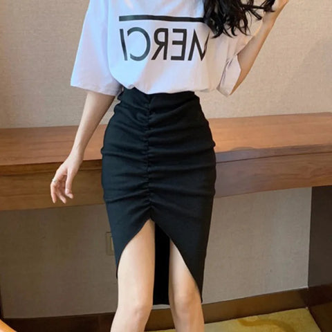 Beyprern Women Skirts Solid Leisure Streetwear Summer Slim Elegant Soft Asymmetrical Simple Daily Popular Attractive Split Skirts