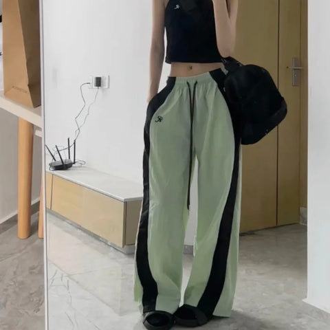 Beyprern Y2k Vintage Baggy Pants Summer 2024 Women Korean Fashion Sports Wide Leg Trousers Casual Oversized Patchwork Aesthetic