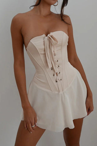 Beyprern spring outfit summer outfit dress Strapless Tie-up Corset Ruched Dress