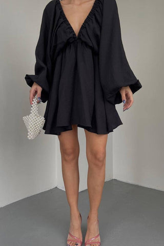 Beyprern spring outfit summer outfit dress V Neck Puff Sleeve Ruched Dress