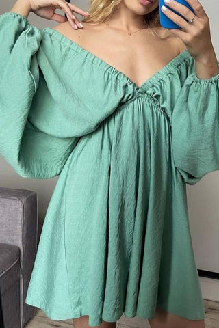 Beyprern spring outfit summer outfit dress V Neck Puff Sleeve Ruched Dress