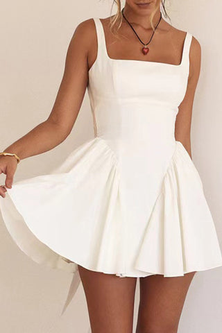 Beyprern spring outfit summer outfit dress White Backless Tie-back Ruched Dress