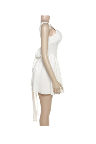 Beyprern spring outfit summer outfit dress White Backless Tie-back Ruched Dress