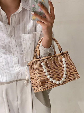 Beyprern back to school spring outfit Vintage Urban Cute Pearl Weave Handbag