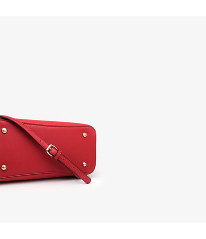 Beyprern back to school  Cute Red Minimalist Solid Color Luxury Genuine Leather Top Handle Handheld Handbag for Women, Shoulder Bag, Crossbody Bag, Messenger Bag