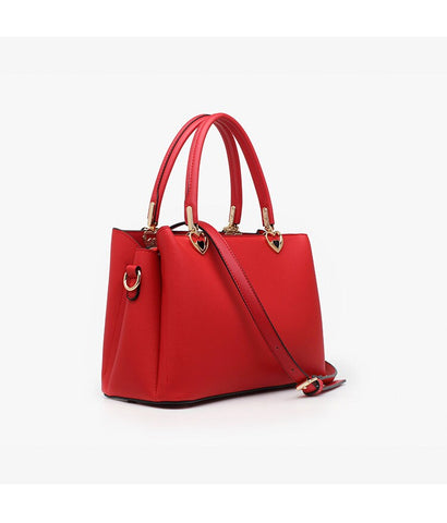 Beyprern back to school  Cute Red Minimalist Solid Color Luxury Genuine Leather Top Handle Handheld Handbag for Women, Shoulder Bag, Crossbody Bag, Messenger Bag