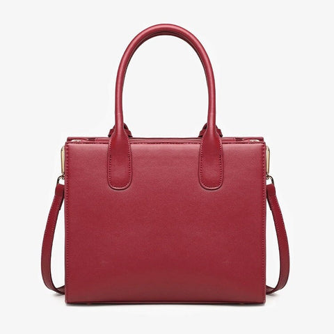 Beyprern back to school  Cute Wine Red Minimalist Solid Color Simple Slick Luxury Genuine Leather Top Handle Handbag for Women, Shoulder Bag, Crossbody Bag