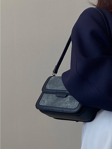 Beyprern back to school  Minimalist Grey Marble Leather Handbag, Cute Shoulder Bag for Women, Vegan Leather Zipper Bag, Vintage Retro Top Handle Bag,  Handheld Bag