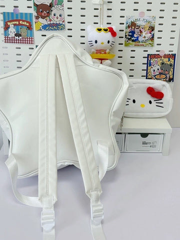 Beyprern back to school  Cute KITTY White Backpack, Star Shaped Design Leather Backpack for Women, Sanrio Kitty Kawaii Bag for Girls, Oversized Backpack