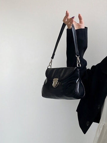 Beyprern back to school  Minimalist Underarm Vegan Leather Bag, Handheld Small Purse, Top Handle Handbag for Women, Elegant Flap Baguette, Vintage Retro Evening Bag