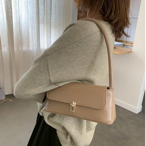 Beyprern back to school  Minimalist Vegan Leather Shoulder Bag, Cute Leather Top Handle Handbag, Luxury Women’s Purse, Evening Bags Clutch, Elegant Leather Baguette