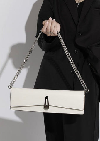 Beyprern back to school  Melinda Rectangular Wide Faux Leather Cuban Chain Handle Handbag