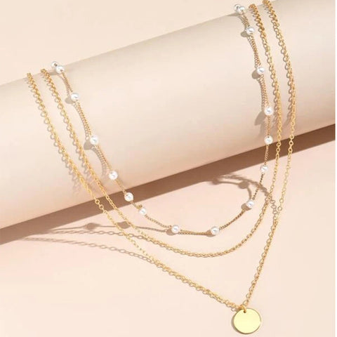 Beyprern Vintage Crystal Faux Pearl Pendant Necklace Clavicle Pearl Chain Layered Collar Necklace Pendant Jewelry