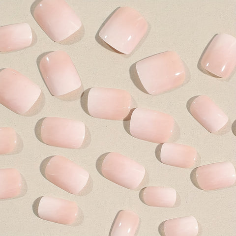 Beyprern - 24pcs Glossy Jelly Pink Gradient Press On Nails - Short Square False Nails for Women and Girls - Daily Wear