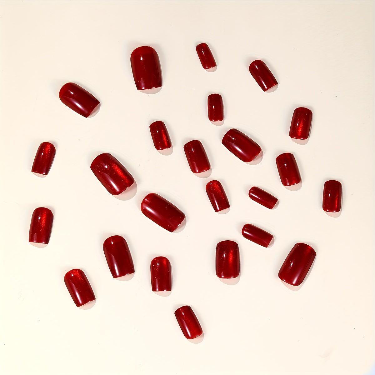 Beyprern - Short Wine Red Press On False Nails Square Glitter Glue On Nails DIY Manicure Reusable UV Gel Cover Fake Acrylic Nail Art Tips 24pcs