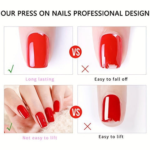 Beyprern - 24pcs Glossy Jelly Pink Gradient Press On Nails - Short Square False Nails for Women and Girls - Daily Wear