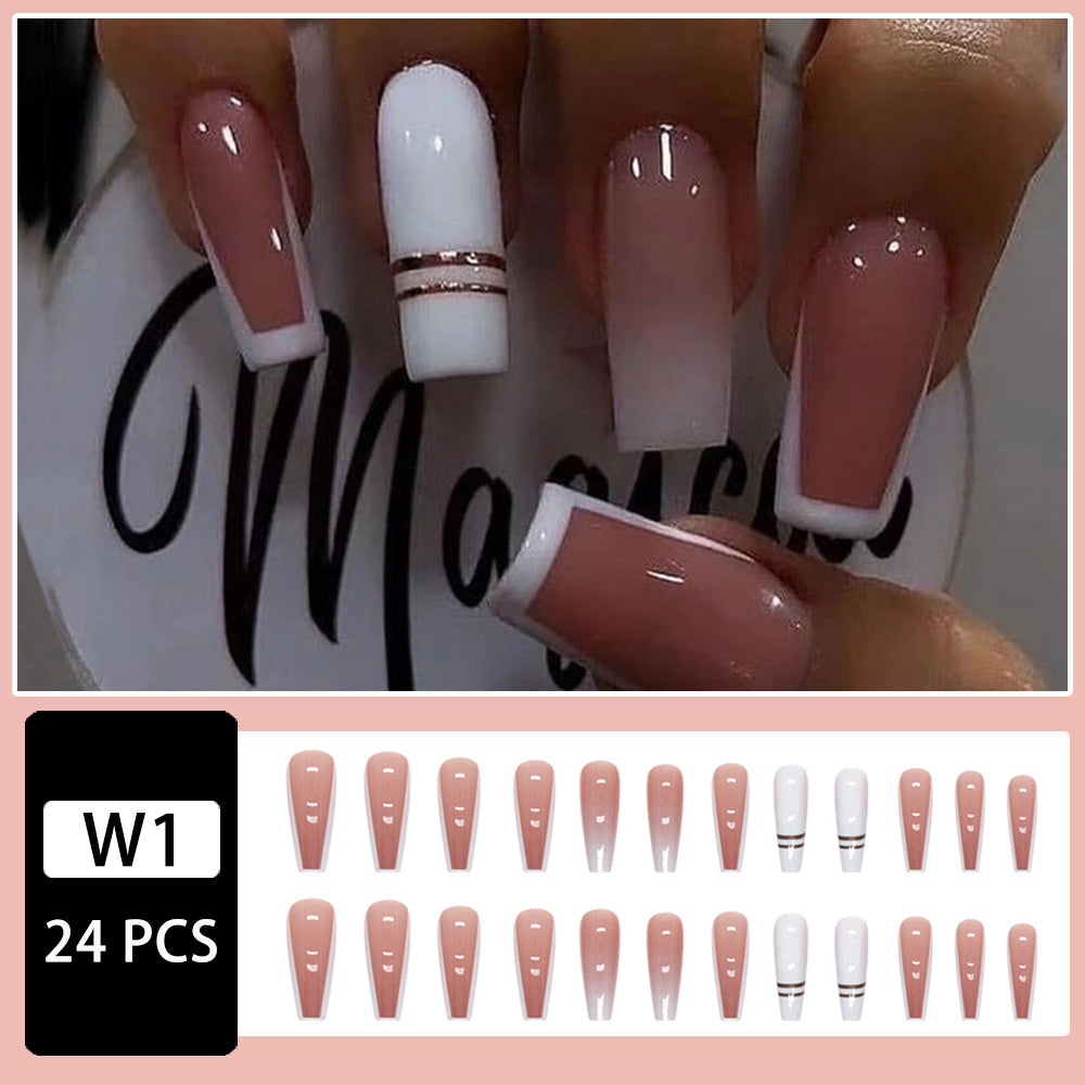 Beyprern - 24 pcs Glossy Long Coffin Press On Nails - Ballerina French Tip Acrylic Nails with Pink Gradient Design - Easy to Apply and Remove - Perfect for Special Occasions and Everyday Wear