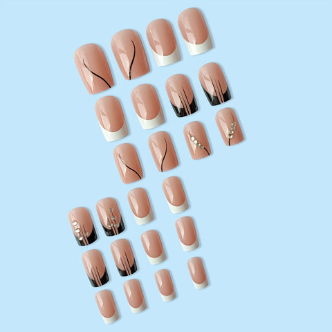 Beyprern - 24 Pcs Pink Ballet False Nails With Glue Detachable French Wearable Press On Nails Acrylic Manicure Tips