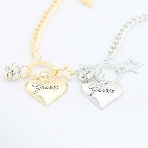 Beyprern 2022 Hot Sale Love Heart Charms Bracelets For Women Gold Silver Color Bracelet&Bangle Jewelry Europe American Style Jewelry Gift