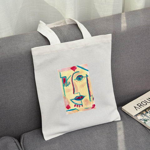 Korean Women's Canvas Shoulder Tote Bag Large Eco Cloth Shopping Bags for Lady Cool Female Foldable Reusable Beach Shopper Bag
