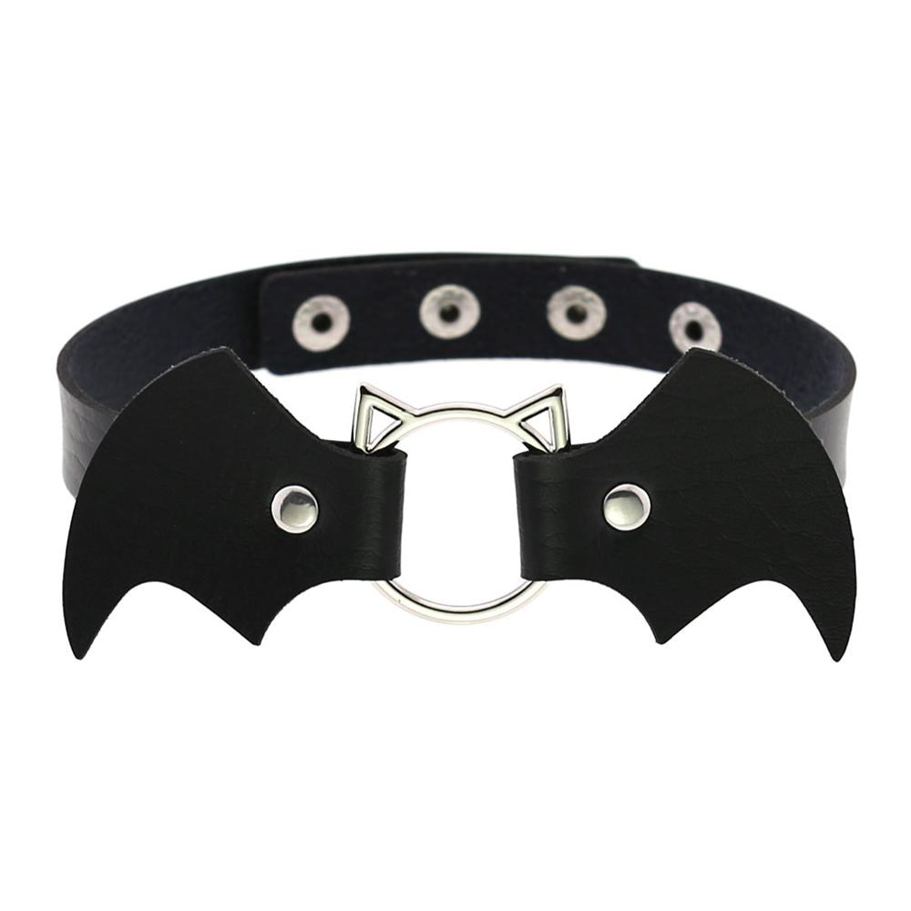 Vintage Punk Gothic Harajuku Cosplay Black White PU Leather Bat Choker Necklace For Women Men Statement Necklaces Jewelry