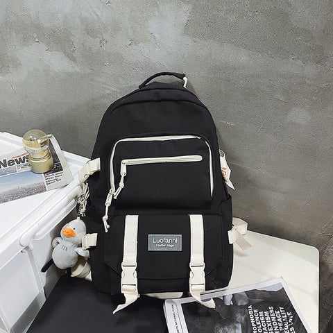 Unisex Large Capacity Student Backpack Korean Japanese Boys Girls Multilayer Schoolbag Waterproof Pure Color Computer Travel Bag