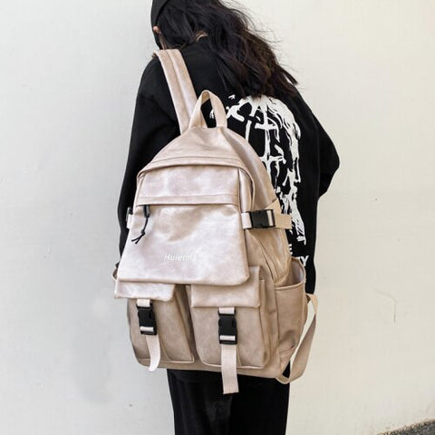 PU Leather Backpack Large Capacity Retro Women Backpacks Female Harajuku 15.6 Inch Laptop School Bag for Teenage Girls Bookbags