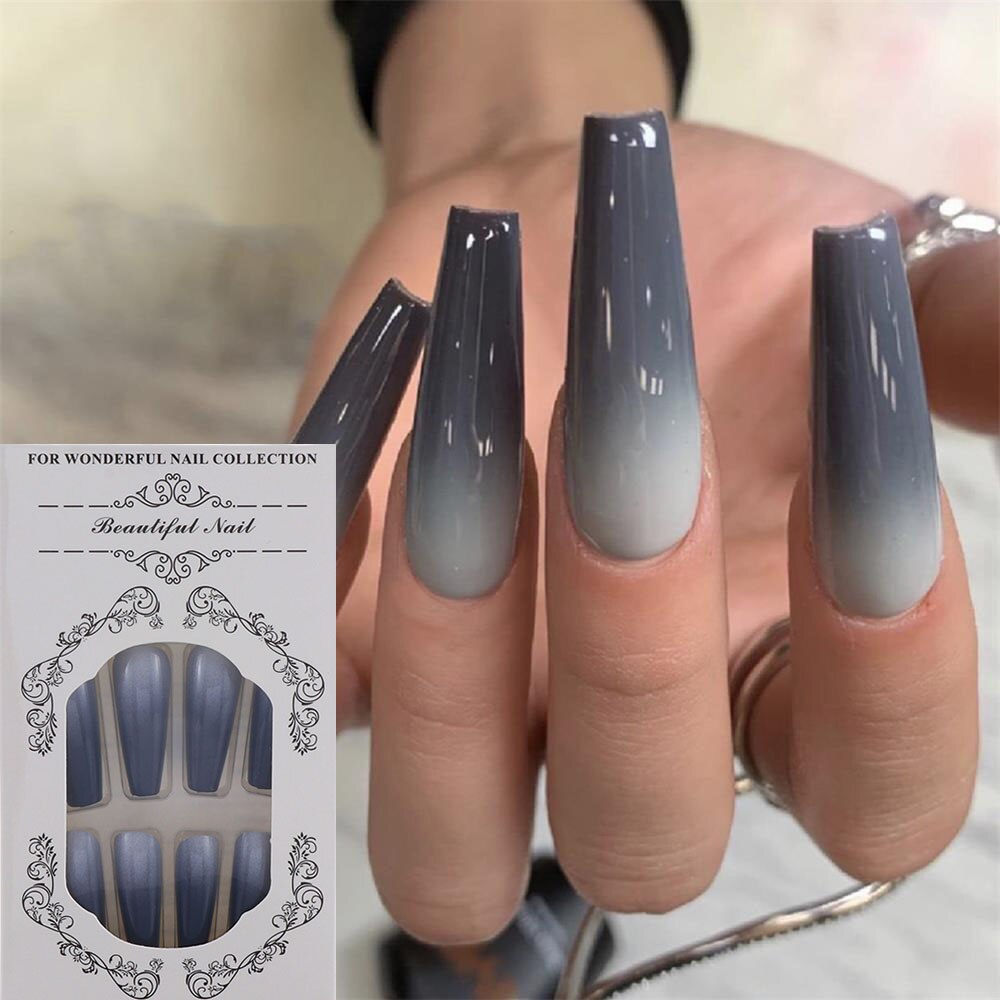New Gradient Style Matte Full Coverage Long Ballet False Nail Tips  2020 Trend Nail Art French Manicure Tools Dropshipping 24Pcs