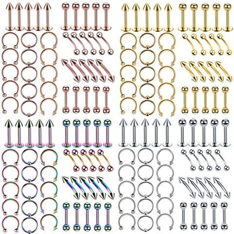40PCS Surgical Steel Body Piercing Jewelry Lot Bulk Nose Ring Tongue Bar Lot Eyebrow Labret Piercing Set Horseshoe Ring Lot Pack