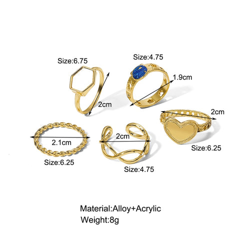 Beyprern 17KM Fashion Gold Butterfly Alloy Rings Set For Women Punk Silver Color Geometric Finger Rings Party Gift Jewelry