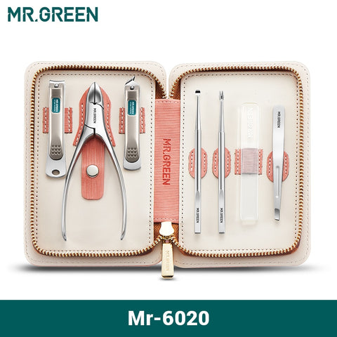 MR.GREEN Manicure Set Pedicure Sets Nail Clippers Tools Stainless Steel Professional Nail Scissors Cutter Travel Case Kit 7in1