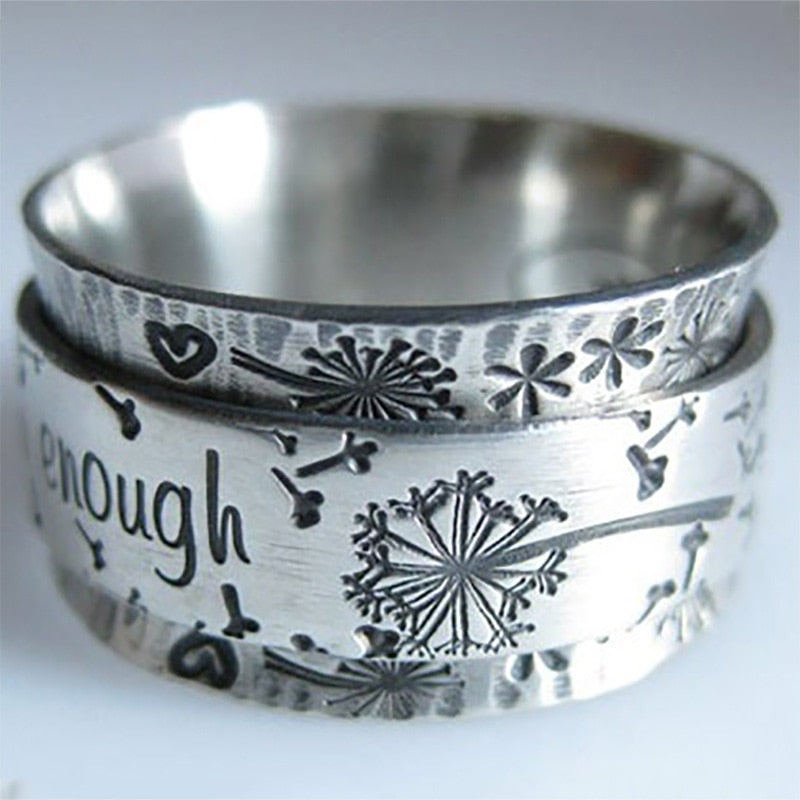 New Arrival Trend Women Rings Vintage Dandelion I Am Enough Letter European American Popular Jewelry Party Fashion Wholesale