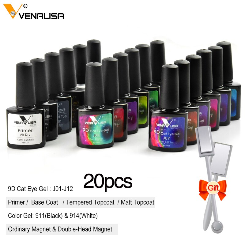 20pcs/kit Galaxy 9D Gel Varnish Cat Eye Magic Chameleon Gel Lacquer Nail Art Manicure Venalisa Starry Magnetic Multicolor Gel