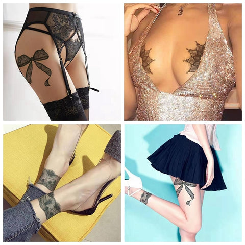 Sexy Black Lace Temporary Tattoo Stickers Women's Suit Waterproof Long Lasting Personality Fake Tattoos Fashion Art Tattoos Hot