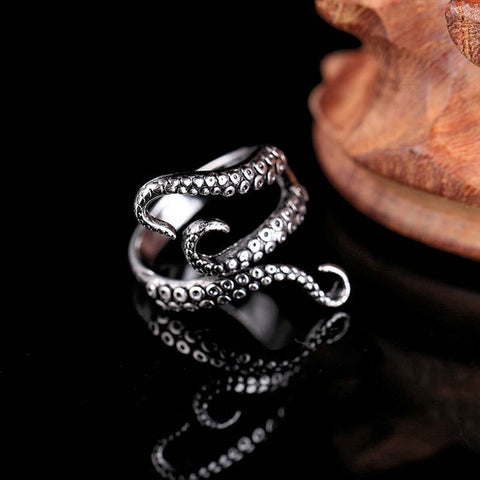 Titanium Steel Octopus Rings Gothic Deep Sea Monster Squid Finger Punk Tentacles Ring Adjustable Size Personality Jewelry Gift