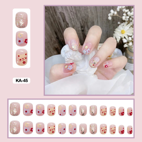 Butterfly Lovely Girl Nail Art Wearable Press On Fake Nails Tips With Glue And Sticker 24pcs/box With Wearing Tools As Gift