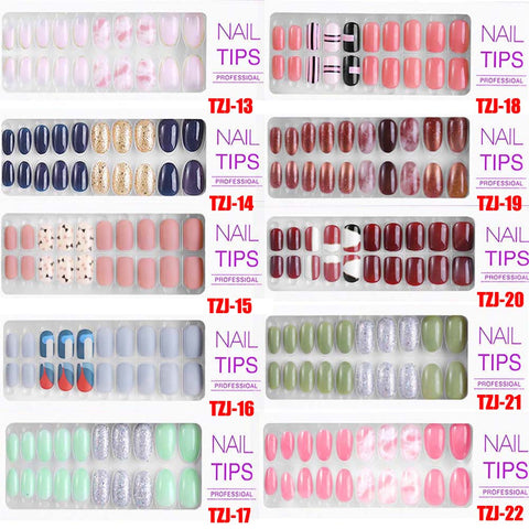2021 NEW 30pcs Short Round Head False Nails Full Cover Artificial Acrylic Nail Tips Wearable Winter Cute Design Fake Nails
