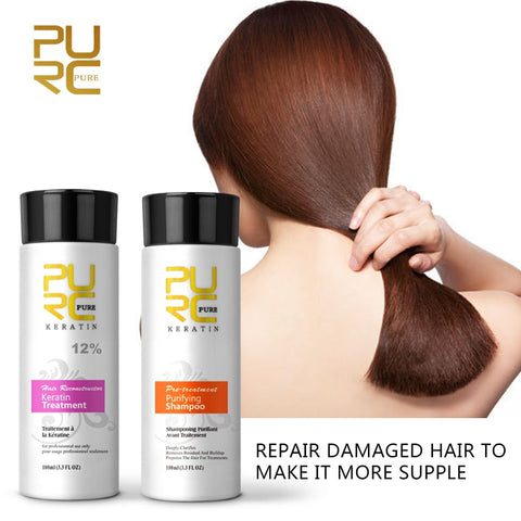 PURC 12% 100ml Keratin Hair Treatment Purifying Shampoo and Hair Mask Sets Straightening Repair Frizz Damage Hair Treatment 3pcs