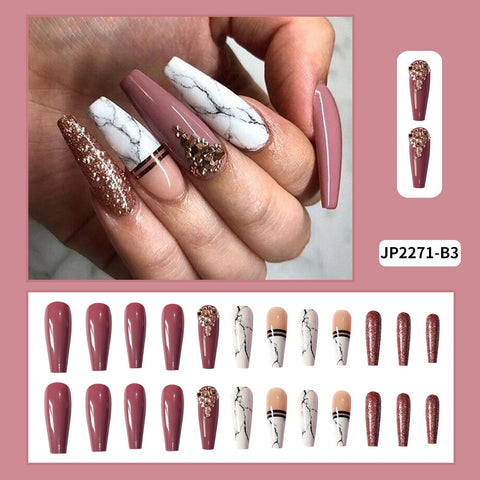 24Pcs/Box French Long Flower Fake Nails Bow Design Butterfly Full Cover Press On Nails Detachable False Nails with Glue
